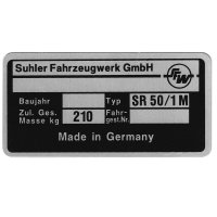 Typenschild - Roller SR50/1M - Mofa - Suhler Fahrzeugwerk...